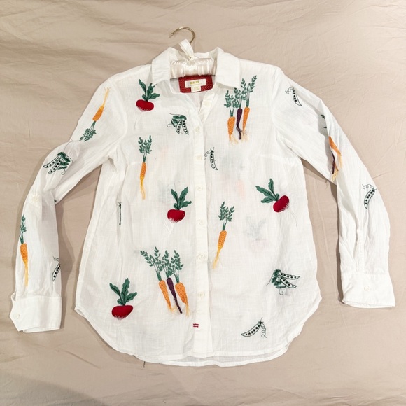 Maeve Rare Veggie Embroidered Button Down Shirt Size 2 - Picture 7 of 13